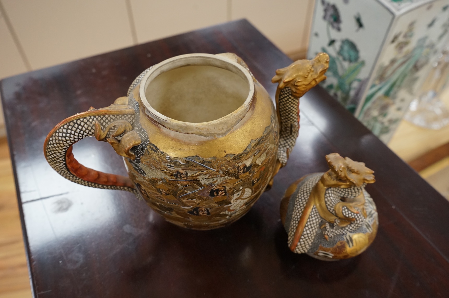 A Japanese Satsuma teapot dragon, Meiji period, 23cm high